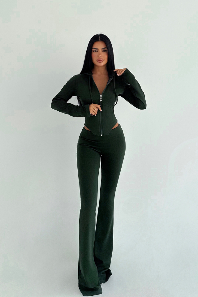 Haki Pointelle Tracksuit Takım ATE-3533