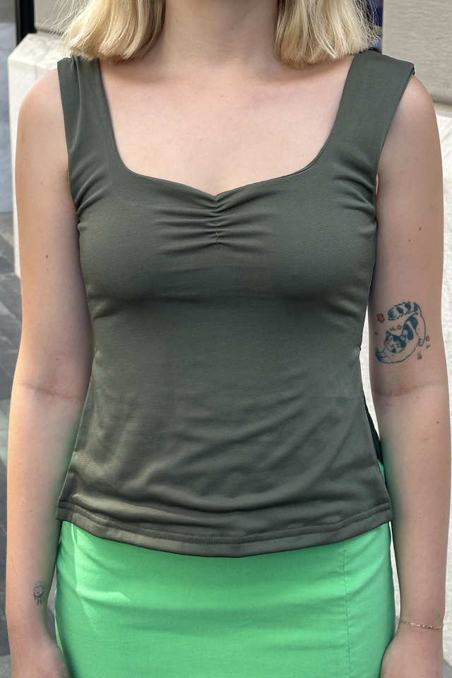 Haki Yırtmaç Detay Crop Top ATE6175