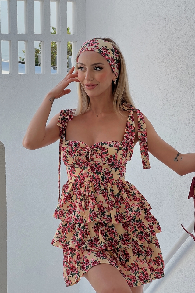 Halter Lotus With Flower Dress ATE71