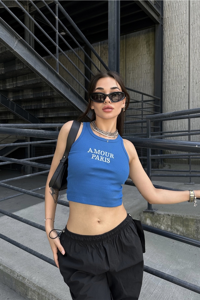 İndigo Amour Parıs Yazılı Crop Top ATE7321