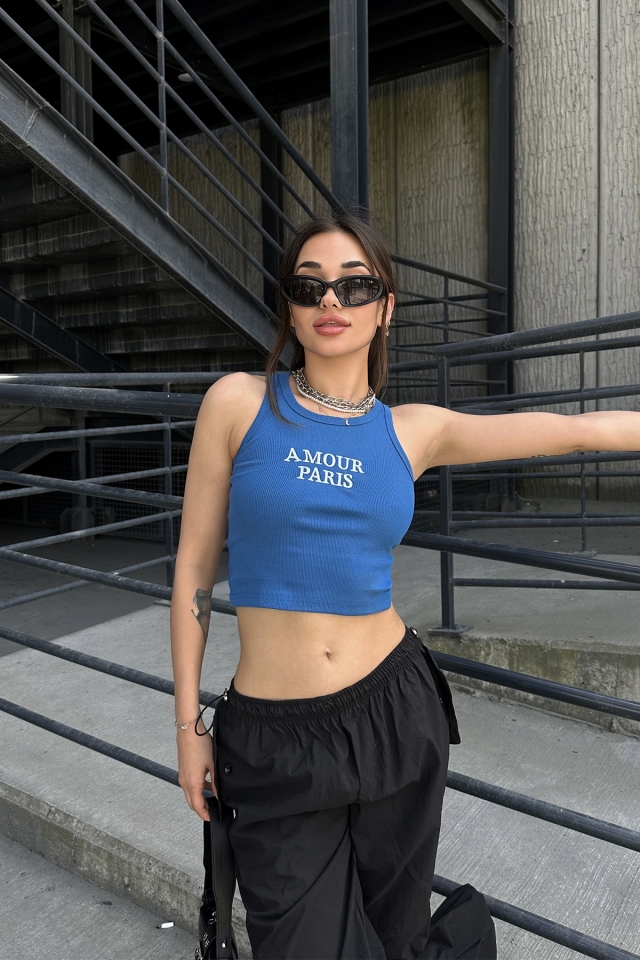 İndigo Amour Parıs Yazılı Crop Top ATE7321