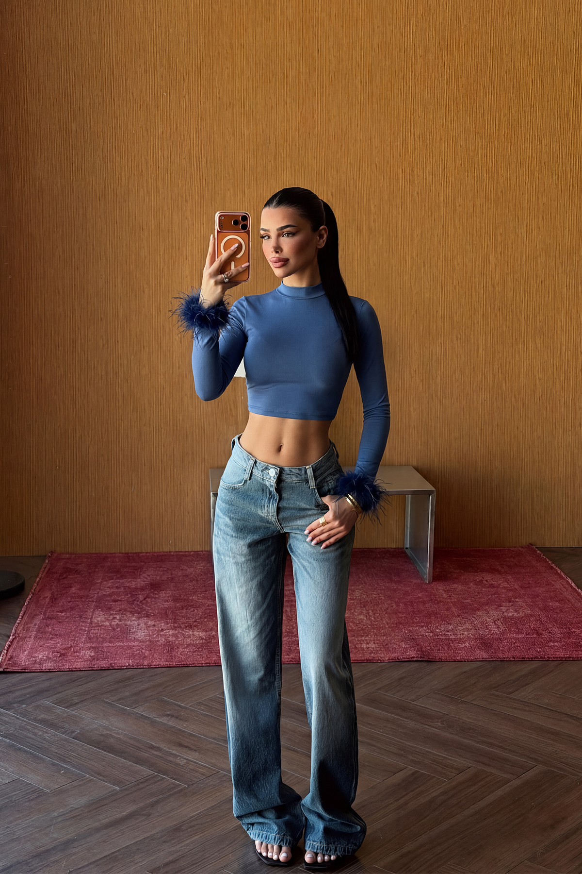 İndigo Genji Tüy Detay Bluz  ATE-1611