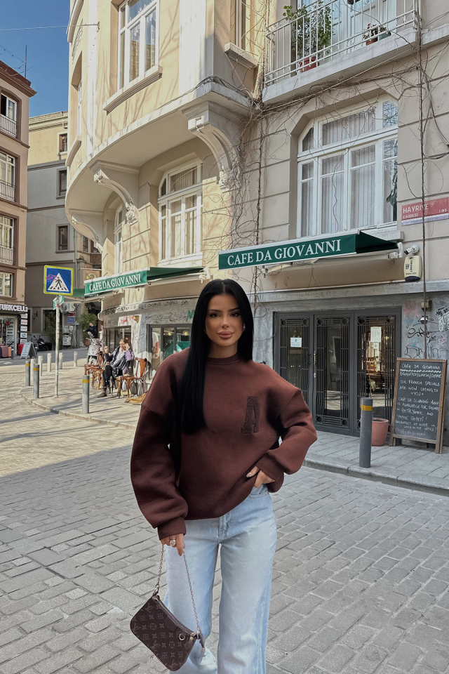 Kahverengi A Nakışlı Sweat ATE-0700