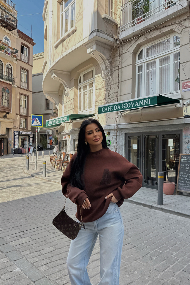 Kahverengi A Nakışlı Sweat ATE-0700