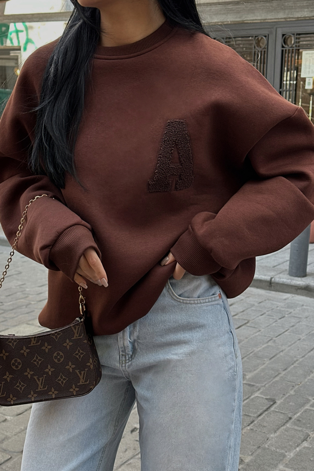 Kahverengi A Nakışlı Sweat ATE-0700