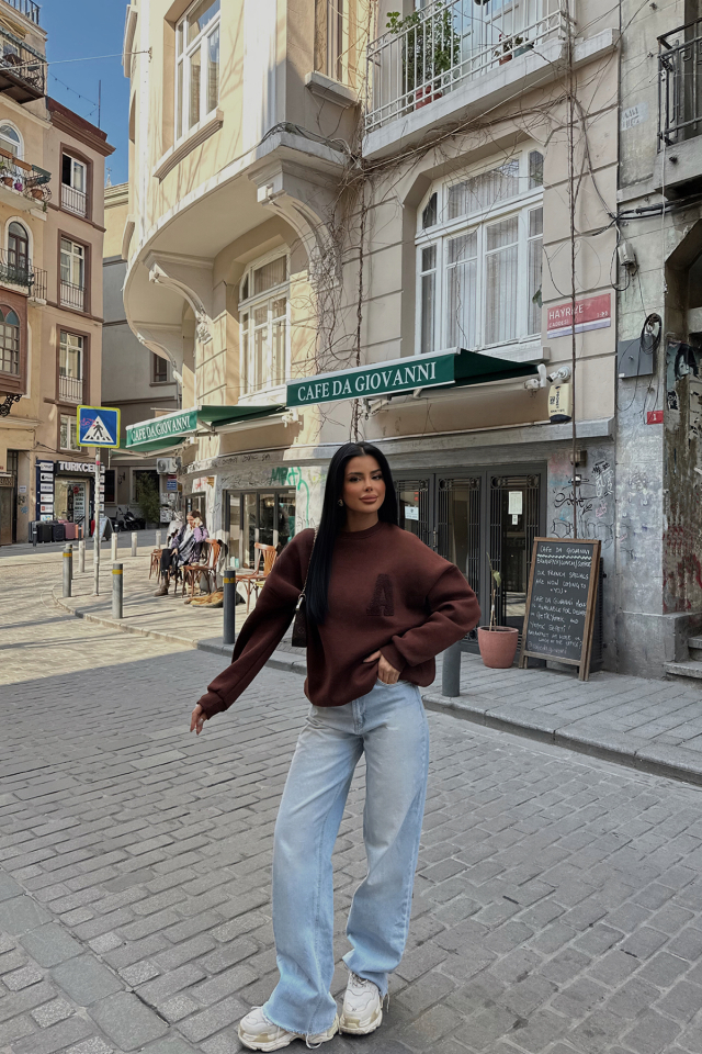 Kahverengi A Nakışlı Sweat ATE-0700