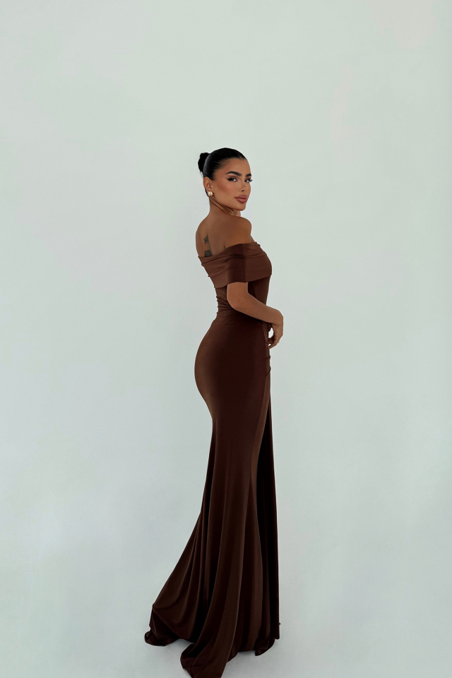 Kahverengi Allayia Uzun Elbise ATE-3081