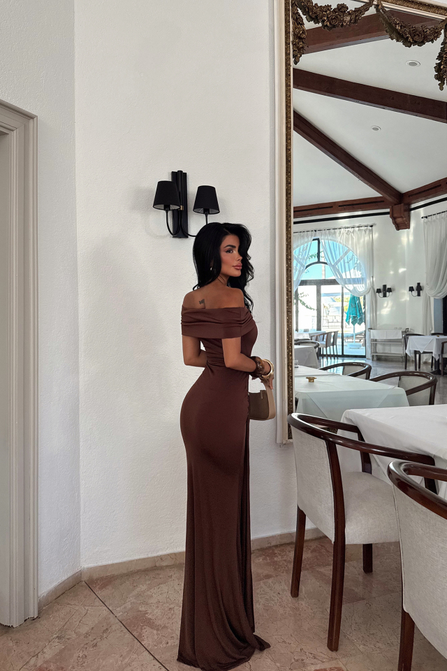 Kahverengi Allayia Uzun Elbise ATE-3081