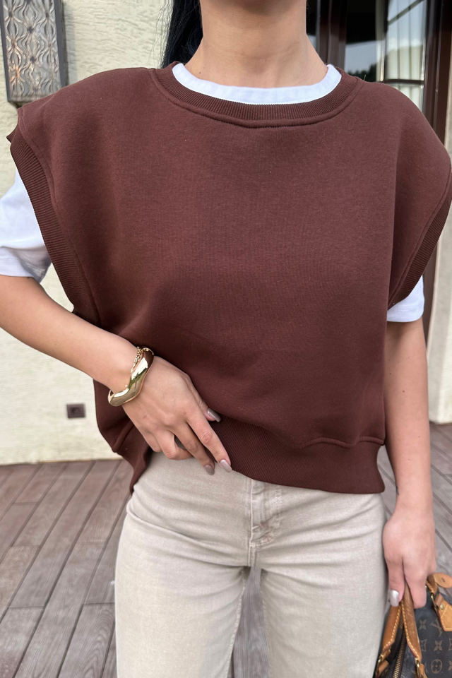 Kahverengi Alıce Sıfır Kol Sweat ATE-0691