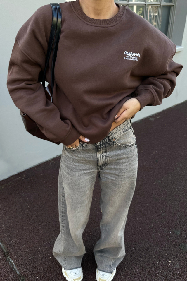 Kahverengi Arkası Yazılı Sweat ATE-0278