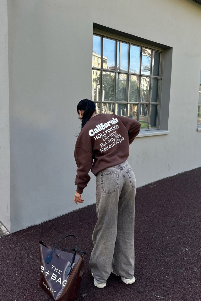 Kahverengi Arkası Yazılı Sweat ATE-0278