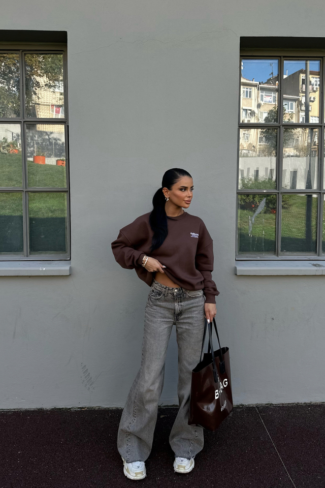 Kahverengi Arkası Yazılı Sweat ATE-0278 - EYYO