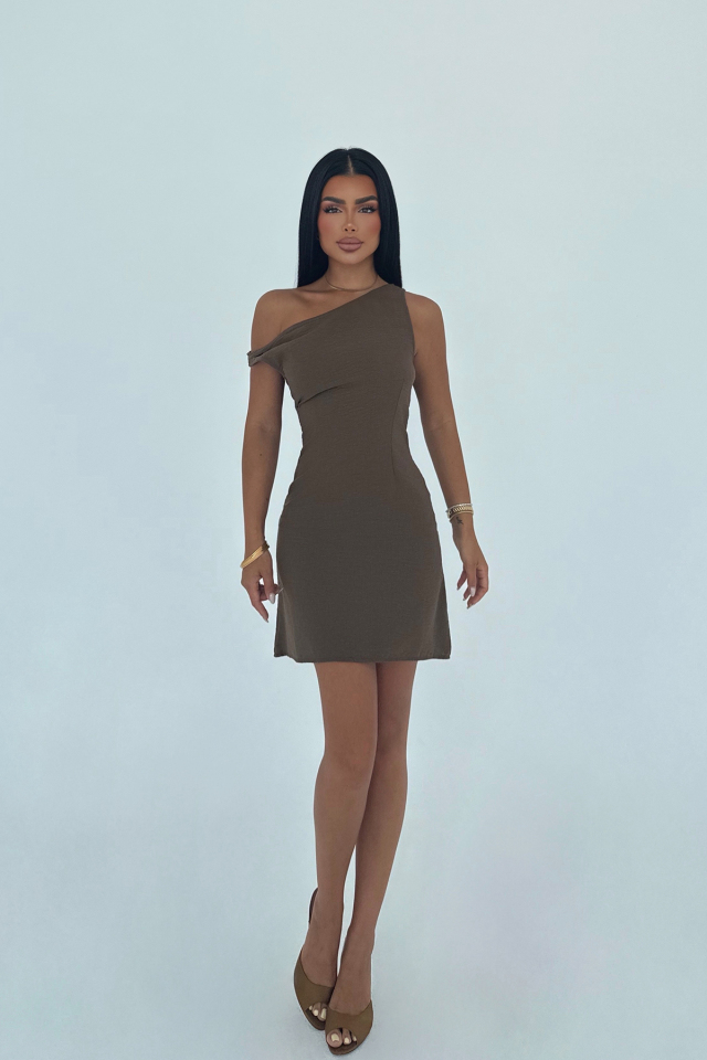 Kahverengi Briola Mini Elbise ATE-3121