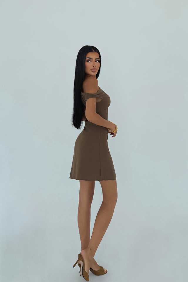 Kahverengi Briola Mini Elbise ATE-3121