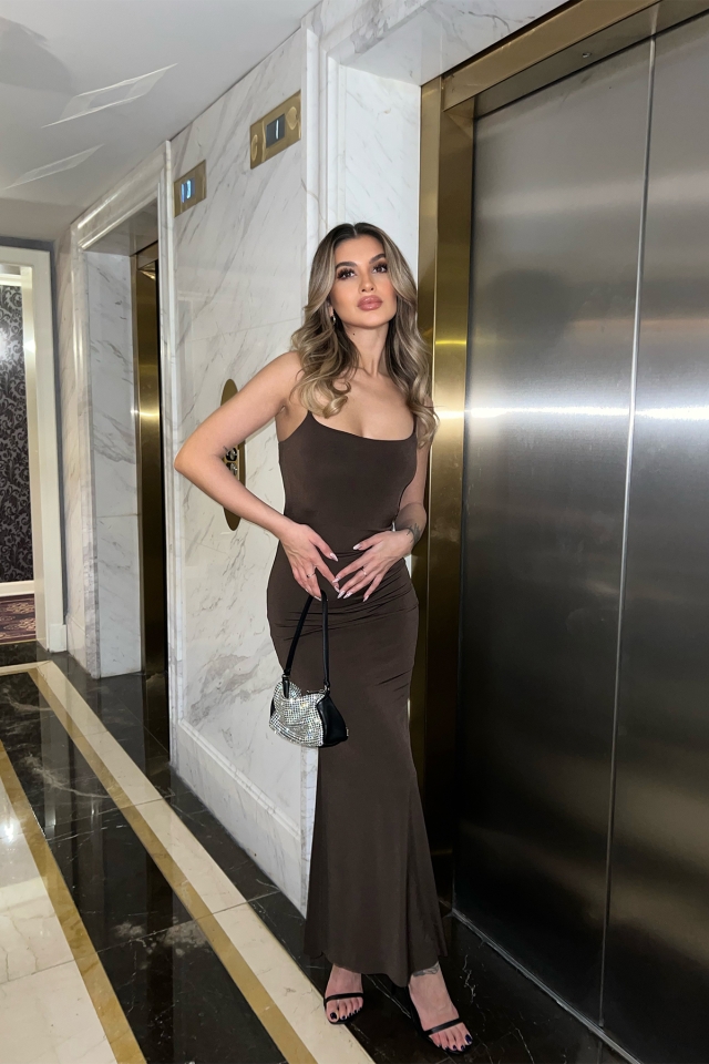 Melita Kahverengi Askılı Maxi Boy Elbise ATE4169
