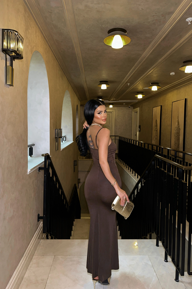 Melita Kahverengi Askılı Maxi Boy Elbise ATE4169