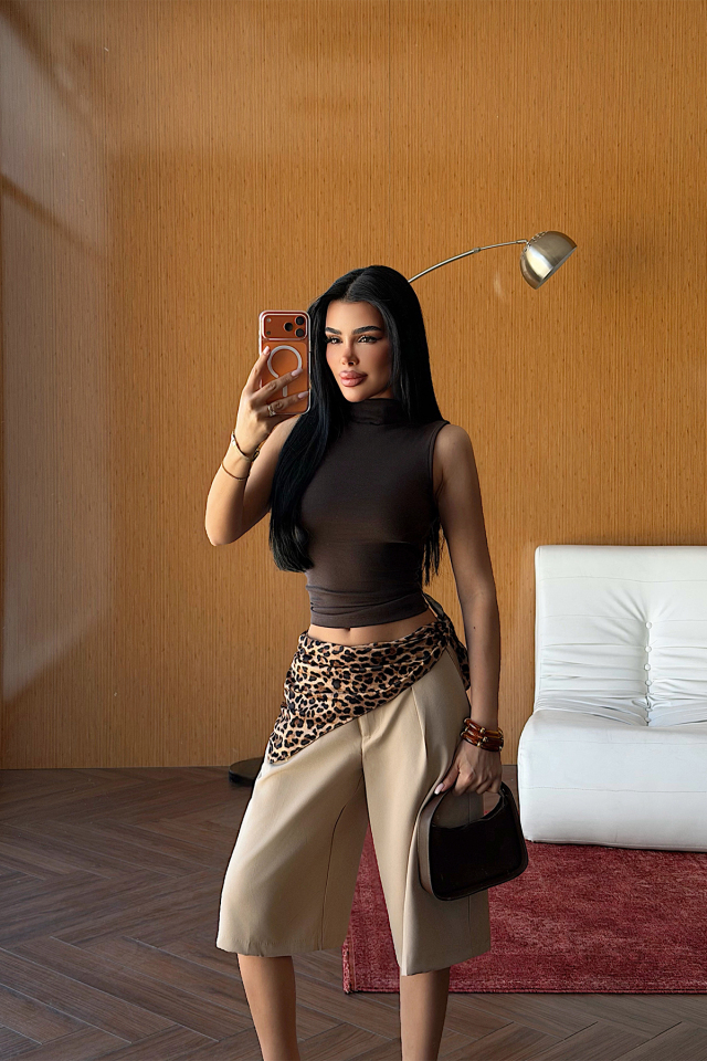 Kahverengi Basic Crop Top ATE-5139 - EYYO
