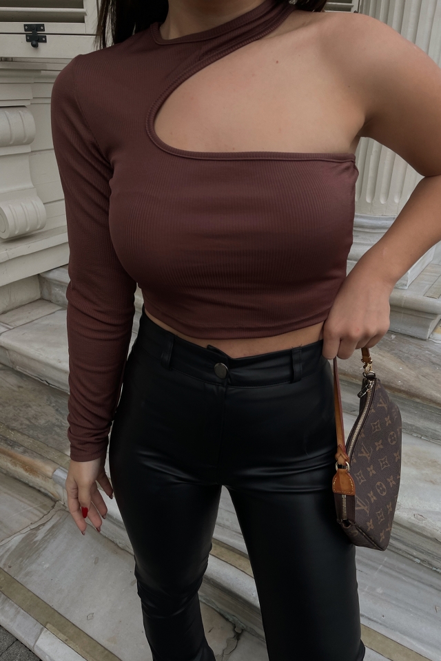 Kahverengi Boyun Detay Crop EYYO753