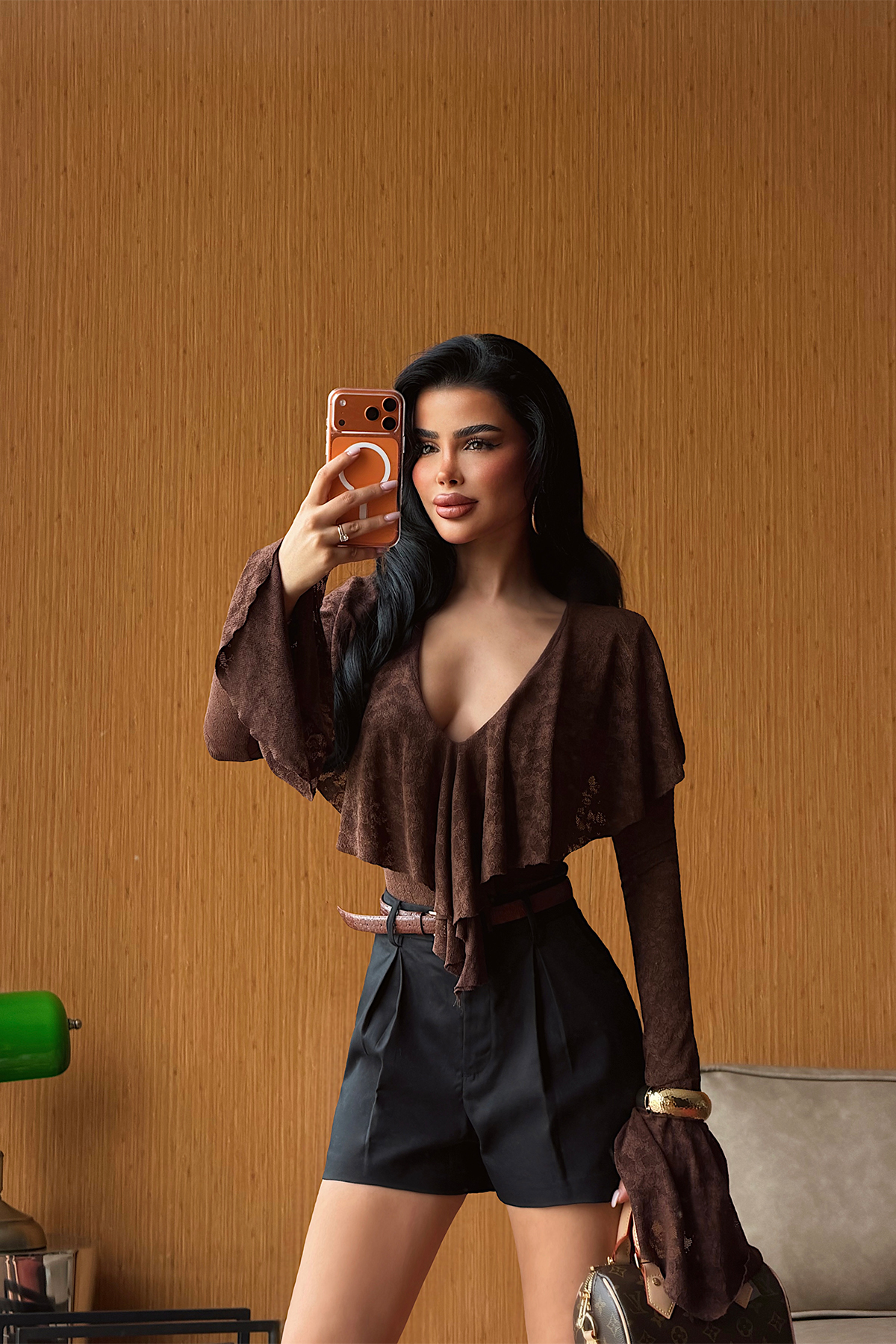 Kahverengi Dantel Detay Bodysuit ATE-5414