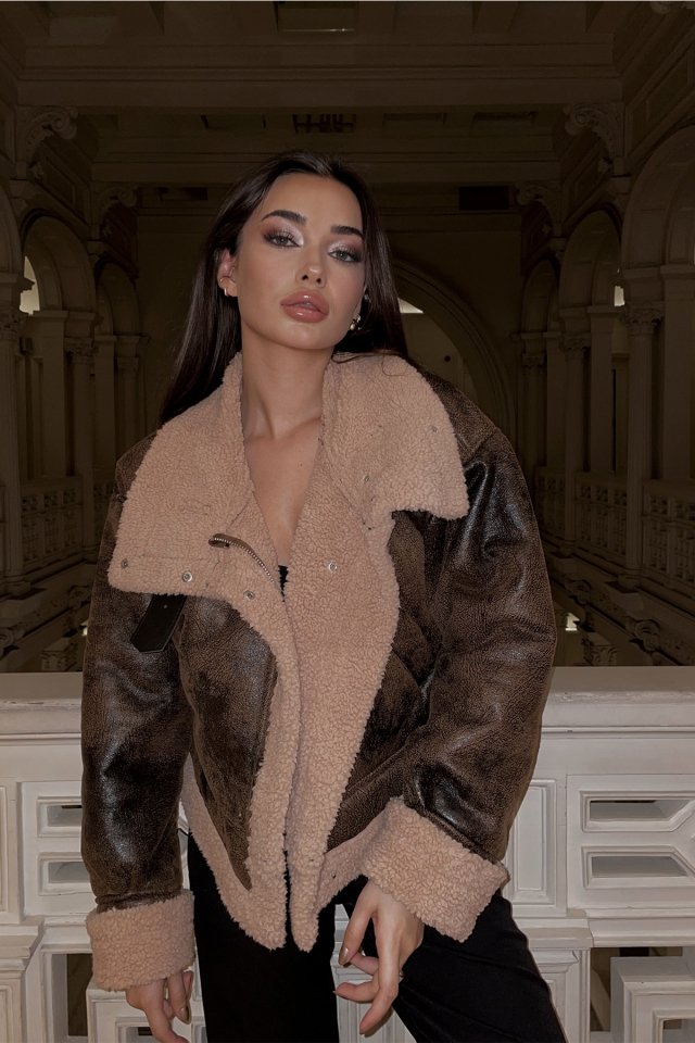 Kahverengi Rebely İçi Kürklü Kısa Ceket ATE2644 - EYYO