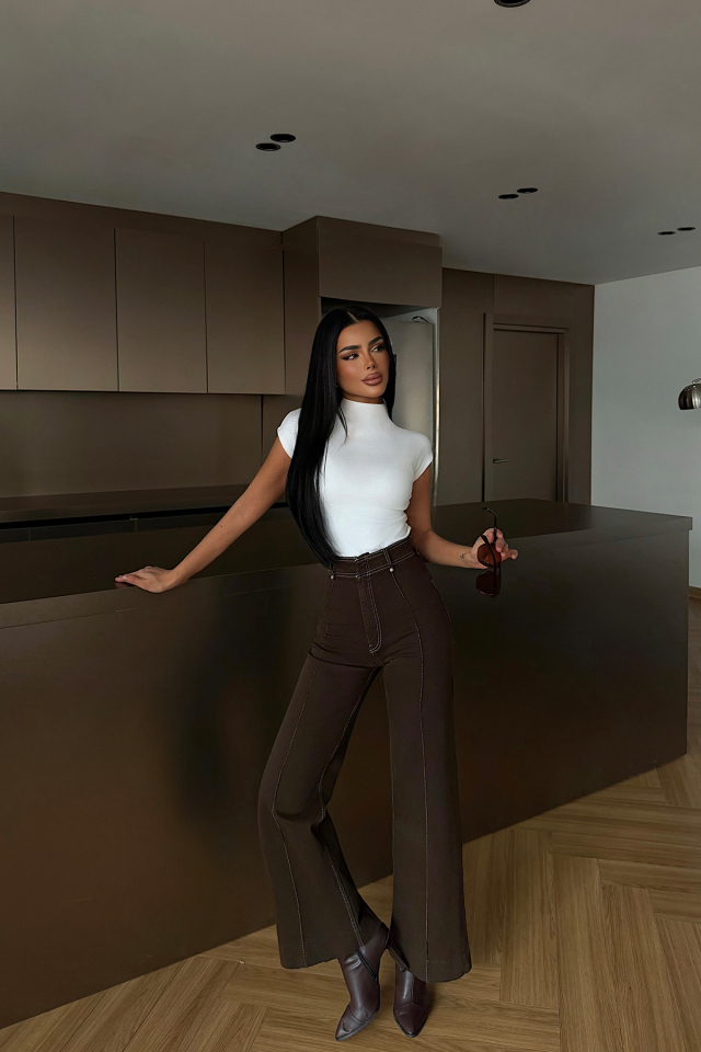 Kahverengi Dikiş Detay Jean ATE-4676