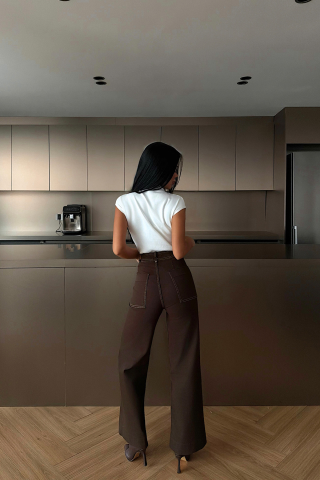 Kahverengi Dikiş Detay Jean ATE-4676