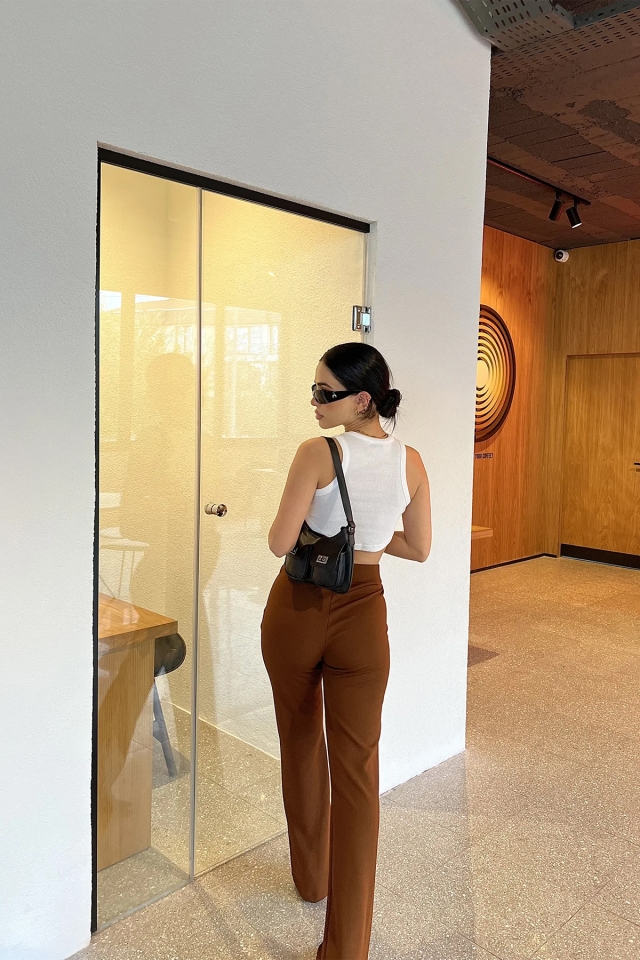 Kahverengi Dikiş Detay Palazzo Pantolon ATE3901