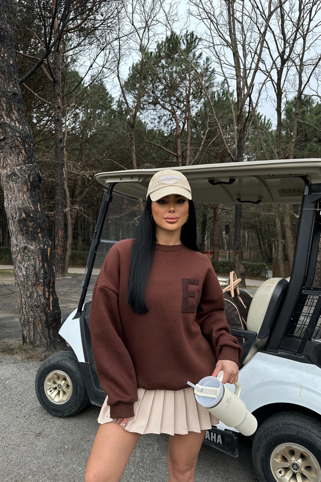 Kahverengi E Nakışlı Sweat ATE-0711