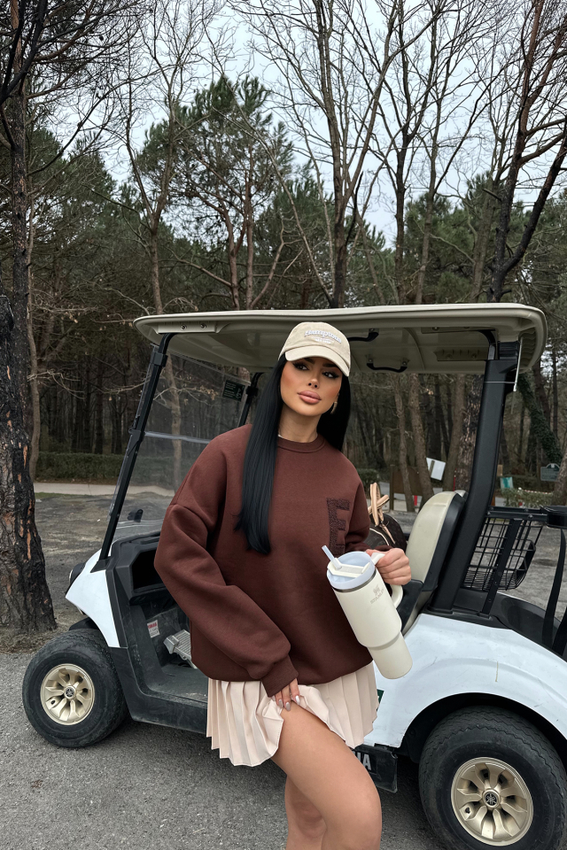 Kahverengi E Nakışlı Sweat ATE-0711