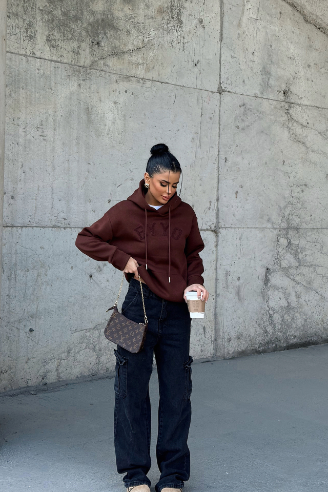 Kahverengi Dove Eyyo Nakışlı  Sweat ATE-0803
