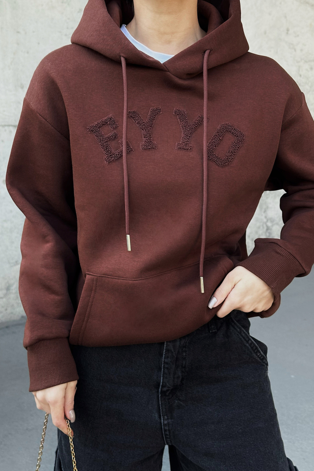 Kahverengi Dove Eyyo Nakışlı  Sweat ATE-0803
