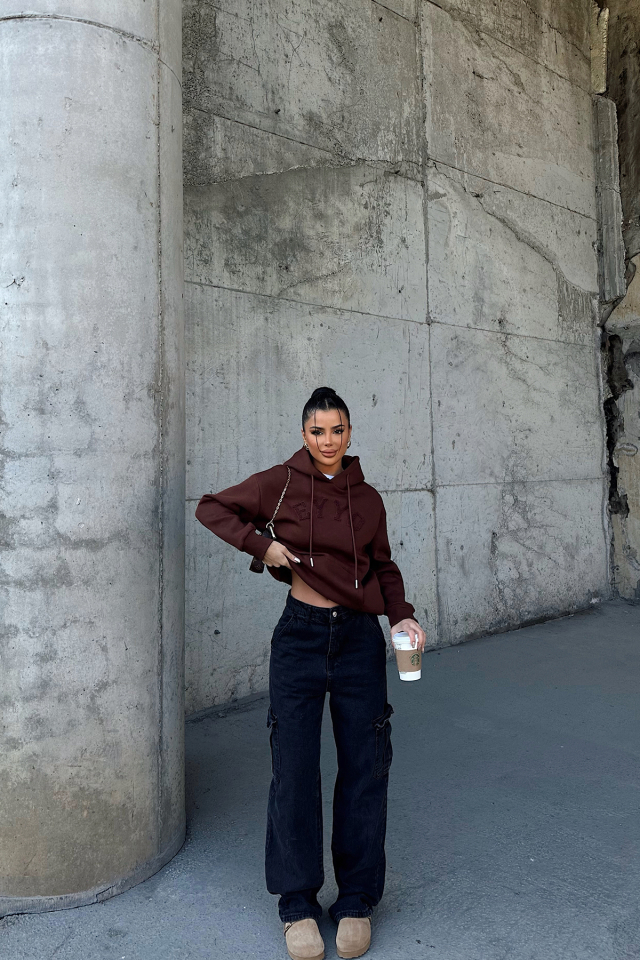 Kahverengi Dove Eyyo Nakışlı  Sweat ATE-0803