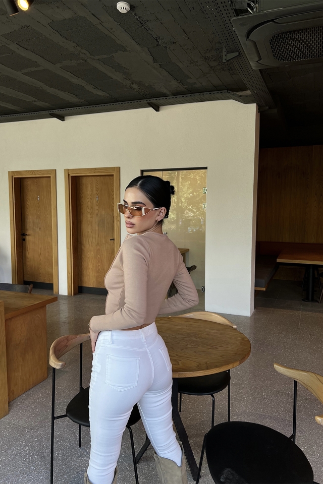 Kahverengi Fermuar Detay Crop Top ATE3821