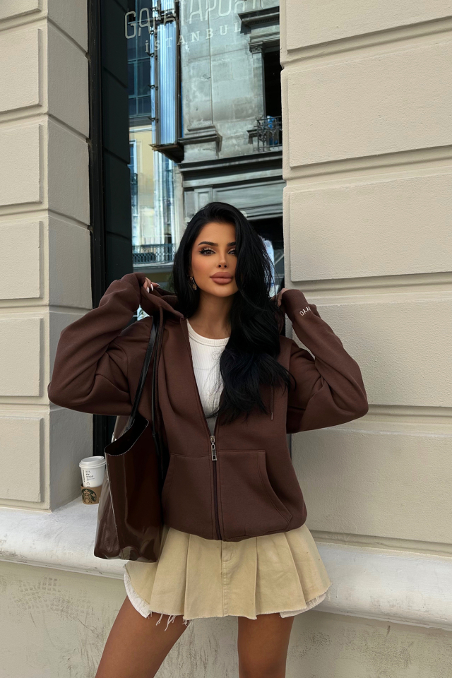 Kahverengi Fermuar Detay Sweat ATE8616 - EYYO