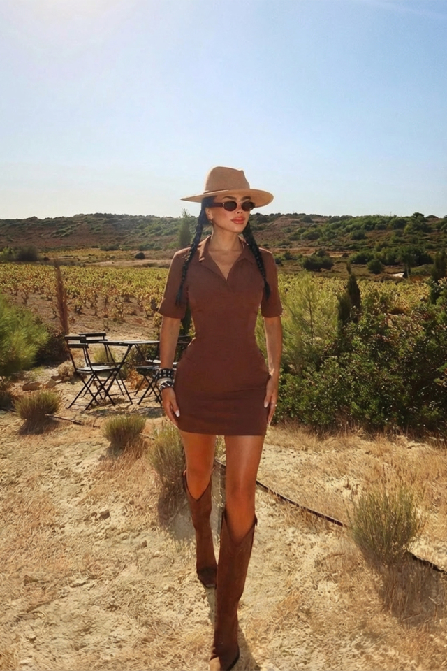 Kahverengi Chriselda Elbise ATE-2023 - EYYO