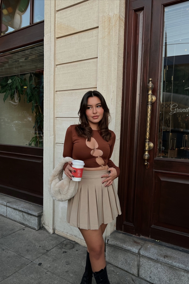 Kahverengi Halka Detay Crop Top ATE2227