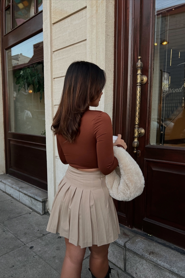 Kahverengi Halka Detay Crop Top ATE2227