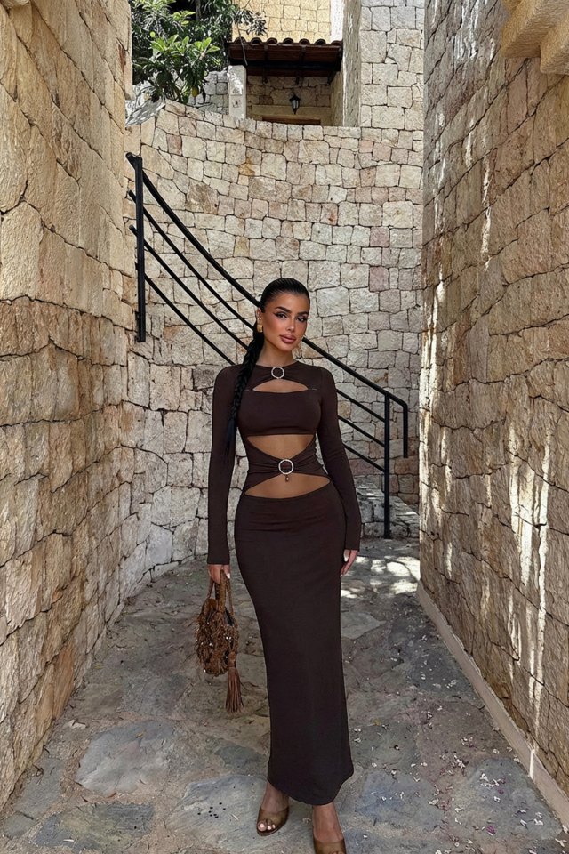 Kahverengi Marcelo Uzun Elbise ATE-2480 - EYYO