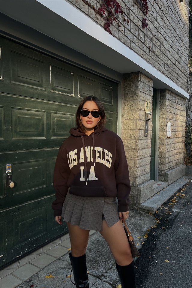 Kahverengi Los Angeles Baskılı Sweat ATE2538