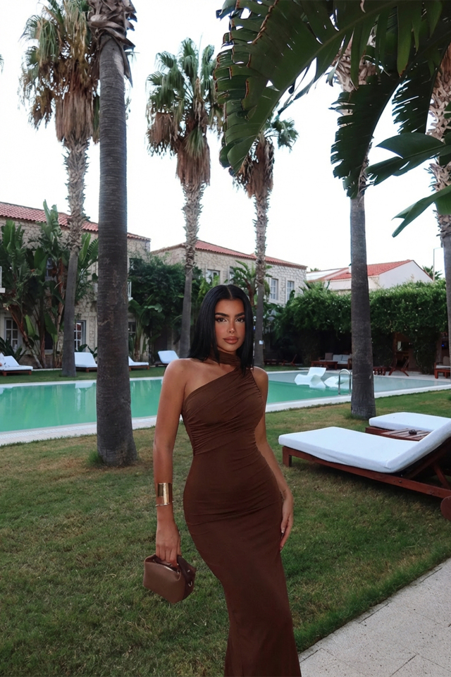 Kahverengi Marcia Uzun Elbise ATE-2416 - EYYO