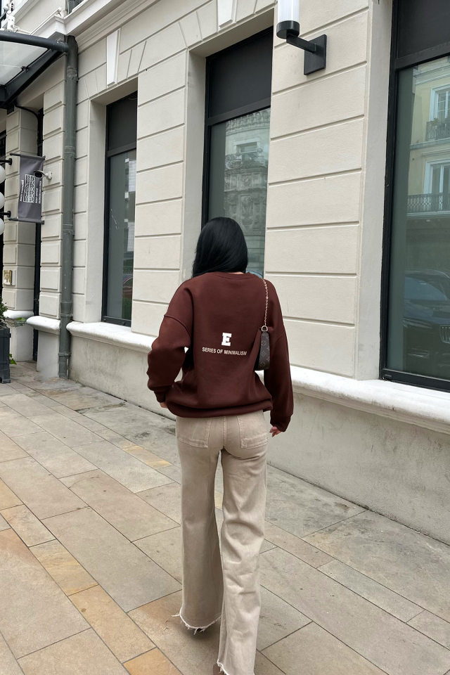 Kahverengi Oversize Arkası Baskılı Sweat ATE-0880