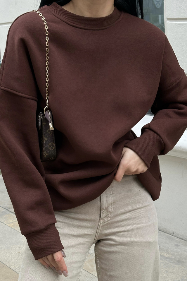 Kahverengi Oversize Arkası Baskılı Sweat ATE-0880