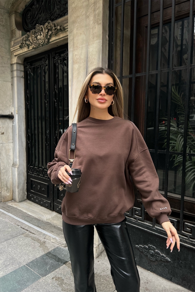 Kahverengi  Oversize Basic Sweat ATE4250