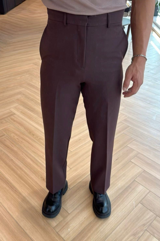 Kahverengi Palazzo Yüksek Bel Pantolon