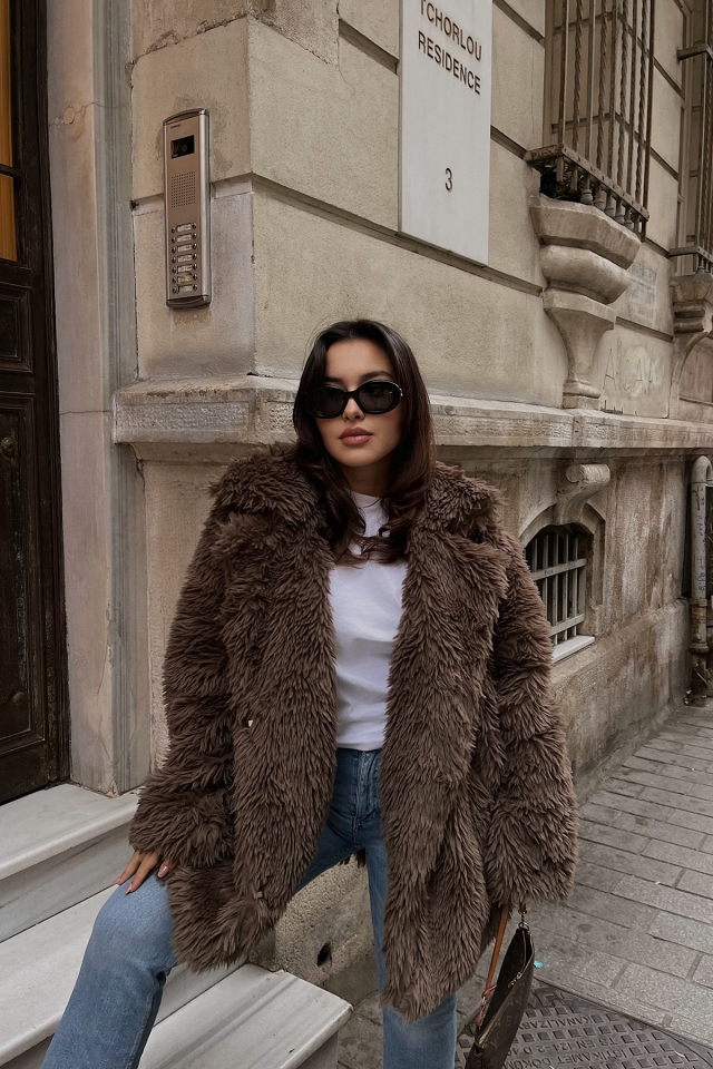 Kahverengi Peluş Ceket ATE2791 - EYYO