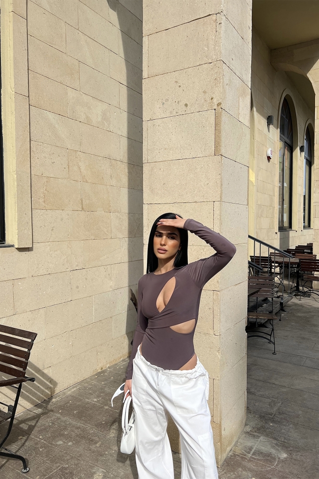 Kahverengi Pencere Detay Bodysuit ATE4555