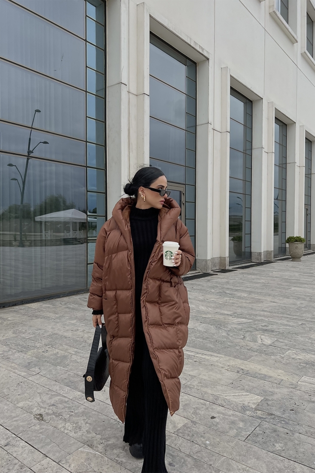 Kahverengi Şişme Uzun Mont ATE2131