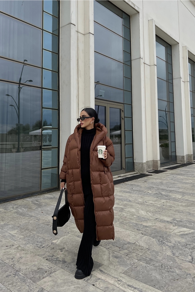 Kahverengi Şişme Uzun Mont ATE2131