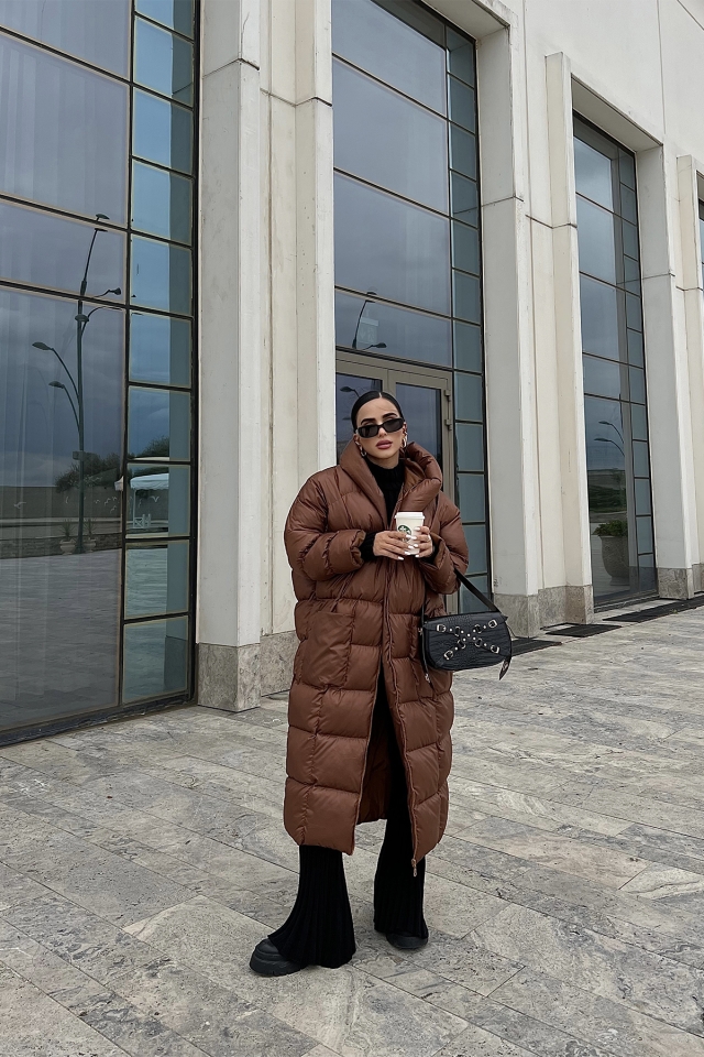 Kahverengi Şişme Uzun Mont ATE2131