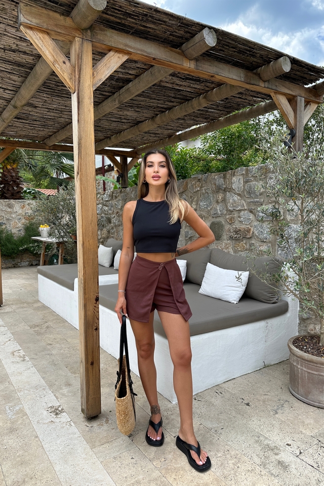 Kahverengi Şort Etek ATE7232